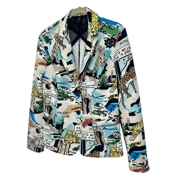Marc Cain Cartoon Print Blazer Sz 8 Deep Sea - Picture 3 of 16